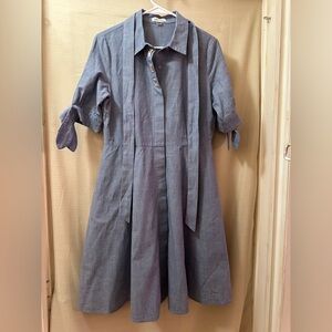 Calvin Klein Women’s Blue Button Up Shirt Dress | Tie Sleeves | Botanical Detail